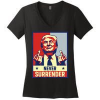 Donald Trump Never Surrender Pro Trump Trump Mug Shot Retro Women's V-Neck T-Shirt