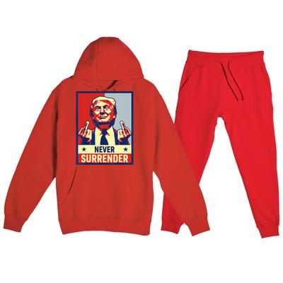 Donald Trump Never Surrender Pro Trump Trump Mug Shot Retro Premium Hooded Sweatsuit Set