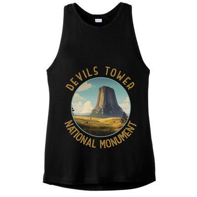 Devils Tower National Monument Distressed Circle Ladies PosiCharge Tri-Blend Wicking Tank
