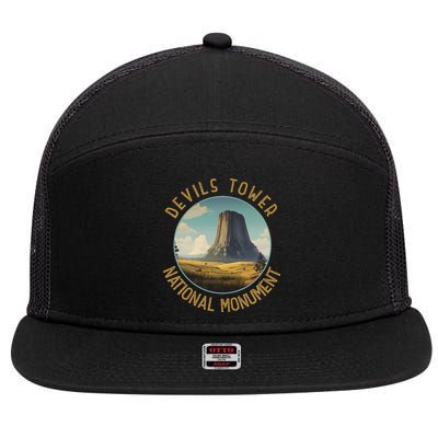 Devils Tower National Monument Distressed Circle 7 Panel Mesh Trucker Snapback Hat