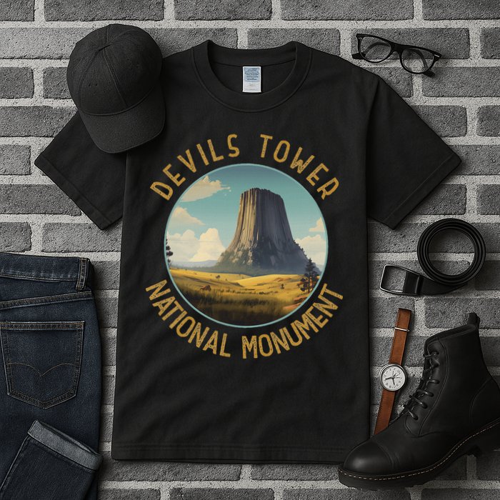 Devils Tower National Monument Distressed Circle Tall T-Shirt