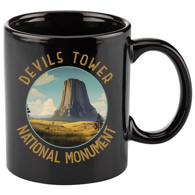 Devils Tower National Monument Distressed Circle 11oz C Handle Ceramic Mug