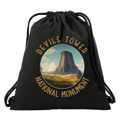 Devils Tower National Monument Distressed Circle Drawstring Bag