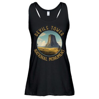 Devils Tower National Monument Distressed Circle Ladies Essential Flowy Tank