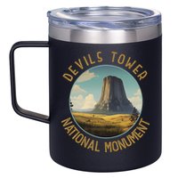 Devils Tower National Monument Distressed Circle 12oz Stainless Steel Coffee Mug