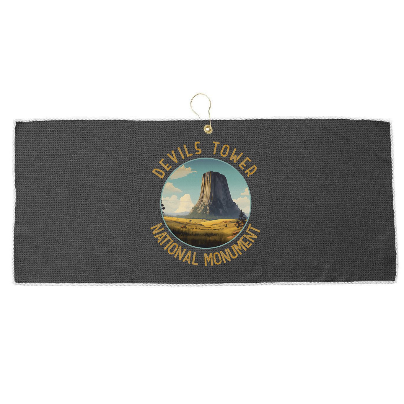 Devils Tower National Monument Distressed Circle Large Microfiber Waffle Golf Towel
