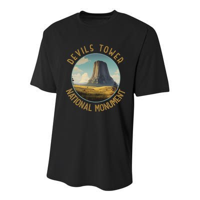 Devils Tower National Monument Distressed Circle Youth Performance Sprint T-Shirt