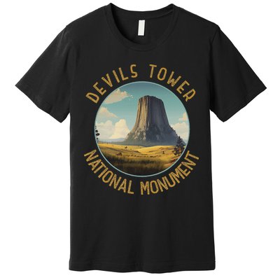 Devils Tower National Monument Distressed Circle Premium T-Shirt