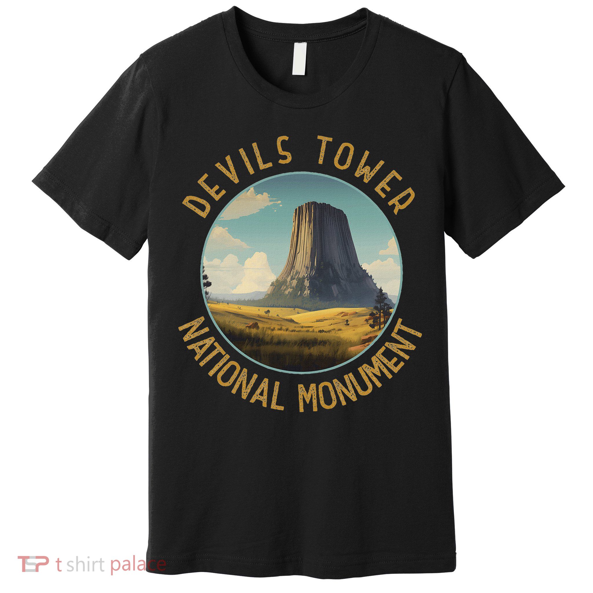 Devils Tower National Monument Distressed Circle Premium T-Shirt