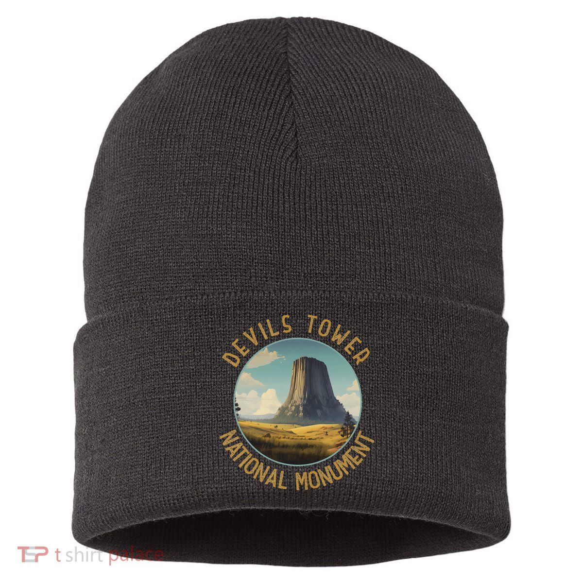 Devils Tower National Monument Distressed Circle Sustainable Knit Beanie