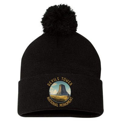 Devils Tower National Monument Distressed Circle Pom Pom 12in Knit Beanie