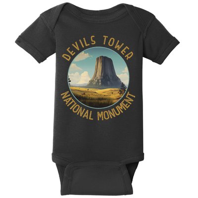 Devils Tower National Monument Distressed Circle Baby Bodysuit