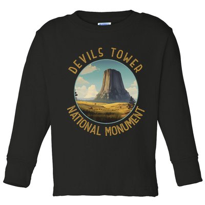 Devils Tower National Monument Distressed Circle Toddler Long Sleeve Shirt