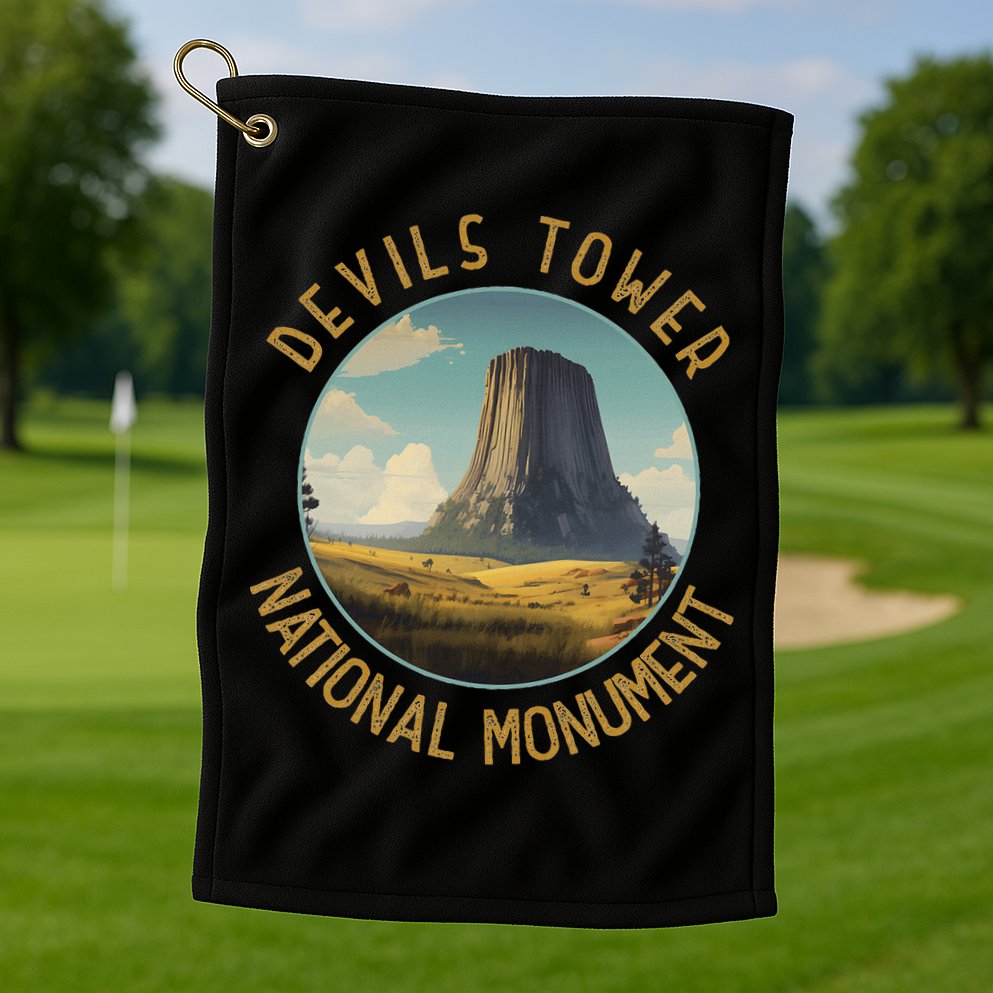 Devils Tower National Monument Distressed Circle Golf Towel