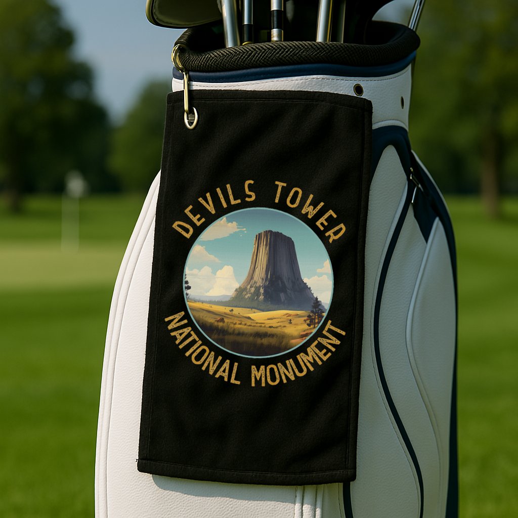 Devils Tower National Monument Distressed Circle Golf Towel