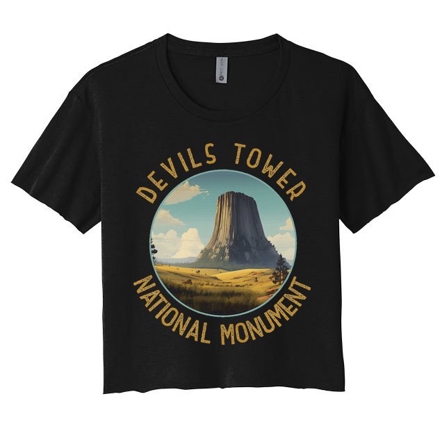 Devils Tower National Monument Distressed Circle Crop Top