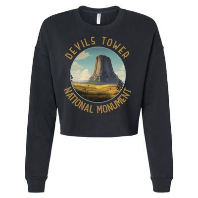 Devils Tower National Monument Distressed Circle Cropped Pullover Crew