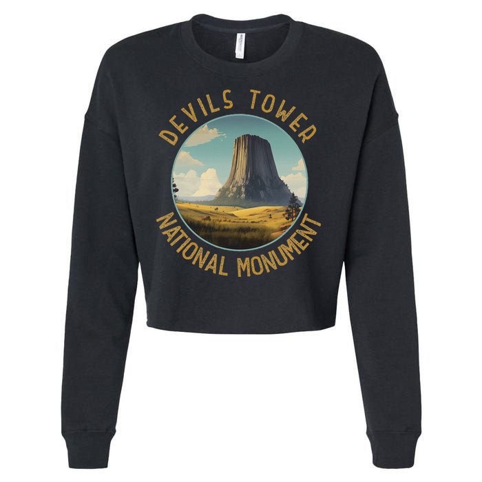Devils Tower National Monument Distressed Circle Cropped Pullover Crew