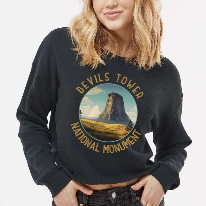 Devils Tower National Monument Distressed Circle Cropped Pullover Crew