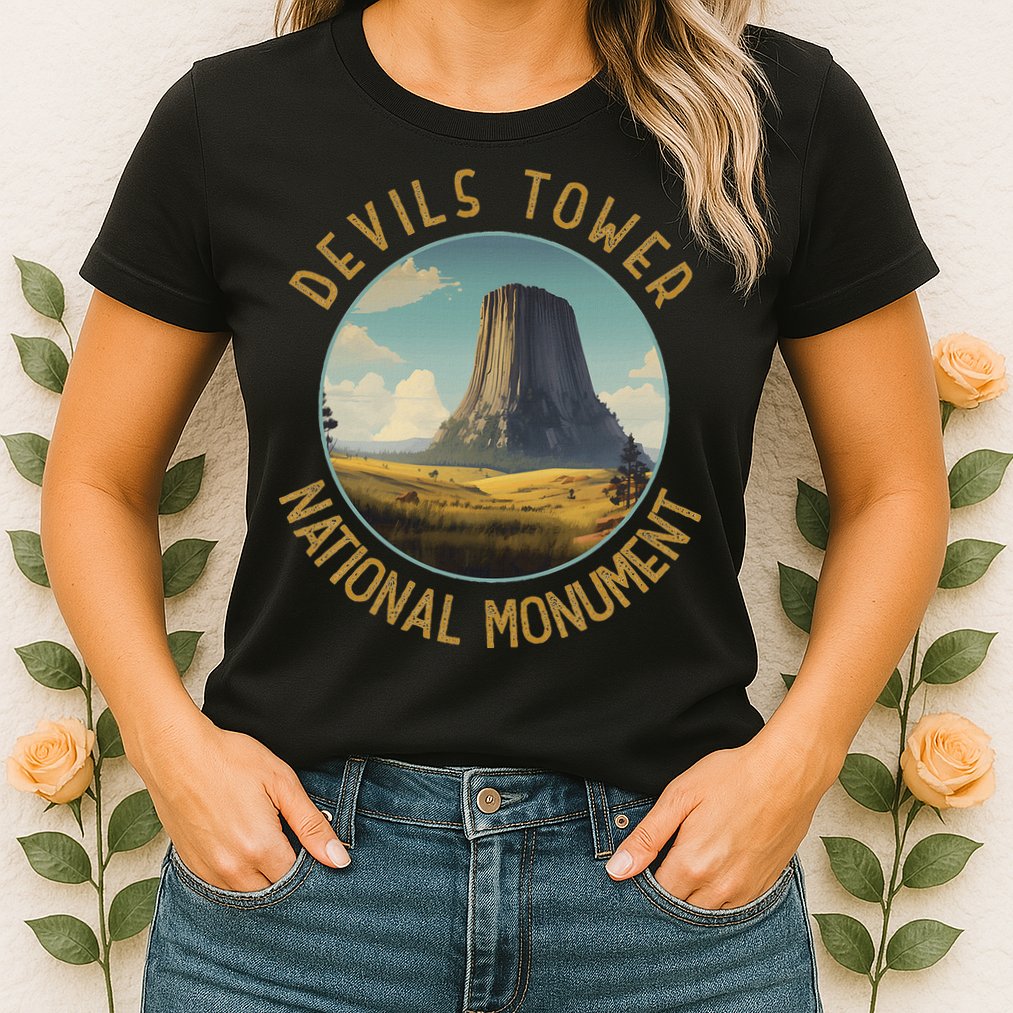 Devils Tower National Monument Distressed Circle Womens T-Shirt