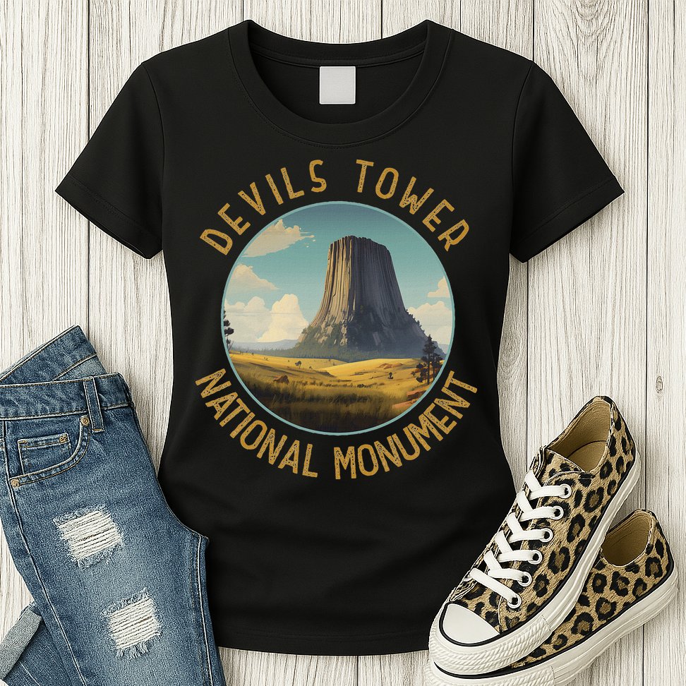 Devils Tower National Monument Distressed Circle Womens T-Shirt