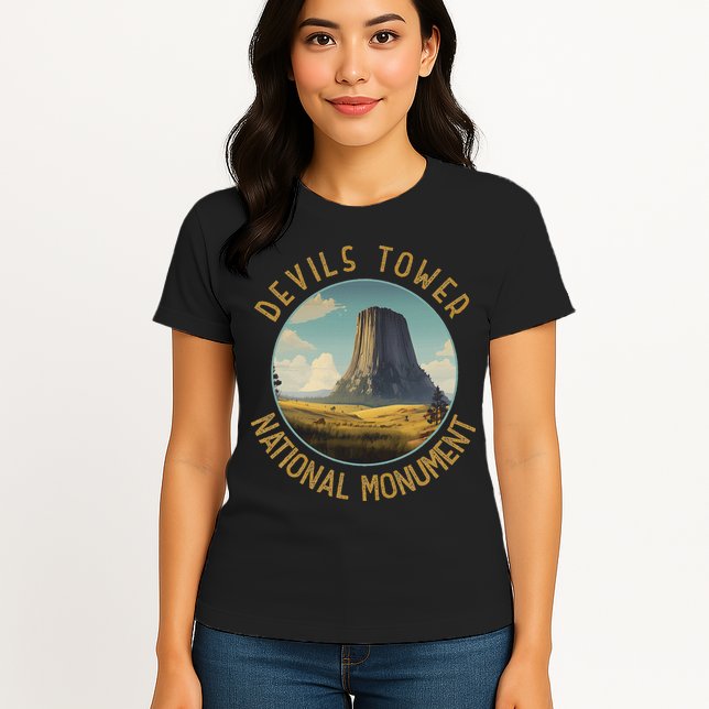 Devils Tower National Monument Distressed Circle Womens T-Shirt