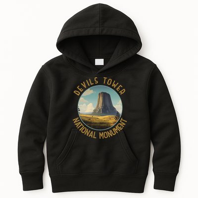 Devils Tower National Monument Distressed Circle Kids Hoodie