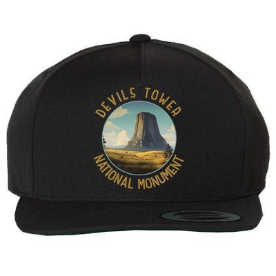 Devils Tower National Monument Distressed Circle Wool Snapback Cap