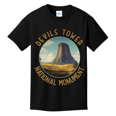Devils Tower National Monument Distressed Circle Kids T-Shirt