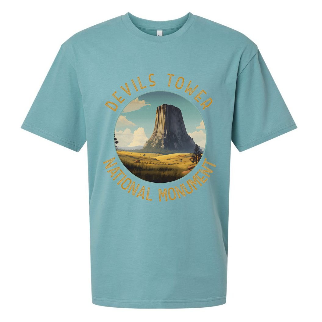 Devils Tower National Monument Distressed Circle Sueded Cloud Jersey T-Shirt