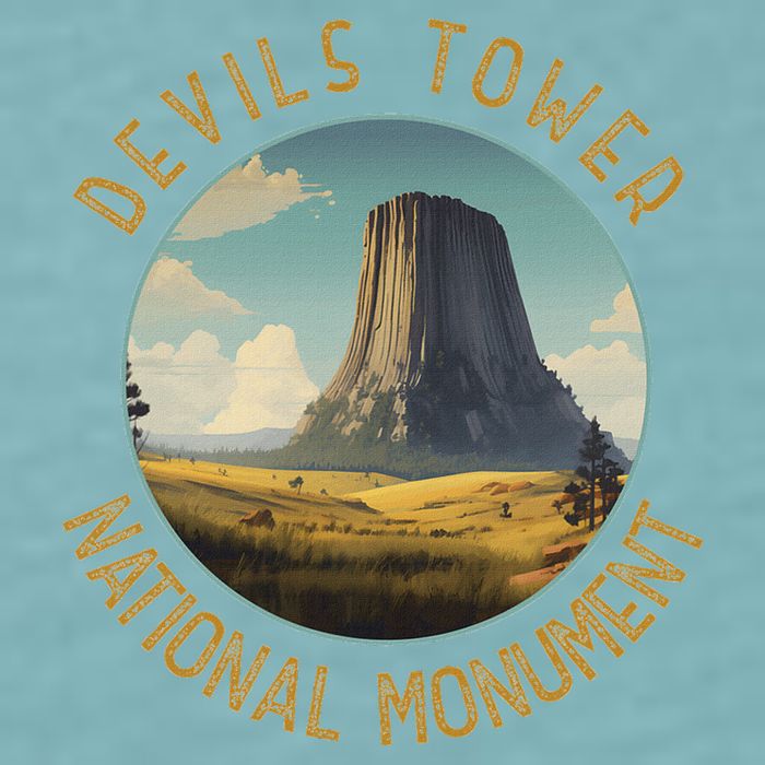 Devils Tower National Monument Distressed Circle Sueded Cloud Jersey T-Shirt