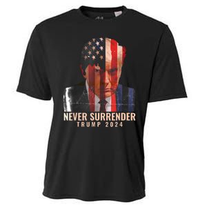 Donald Trump Never Surrender President 2024 Trump Mug Shot Cooling Performance Crew T-Shirt