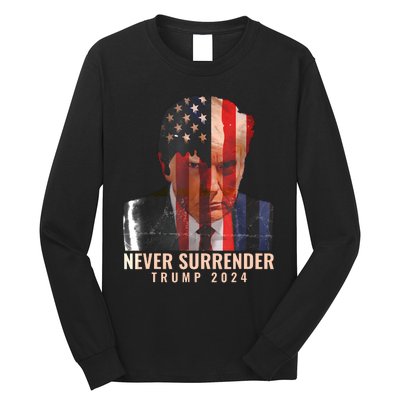 Donald Trump Never Surrender President 2024 Trump Mug Shot Long Sleeve Shirt