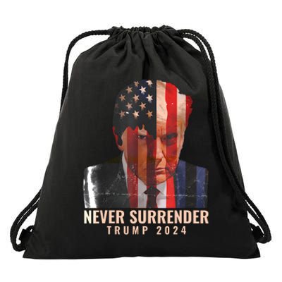 Donald Trump Never Surrender President 2024 Trump Mug Shot Drawstring Bag