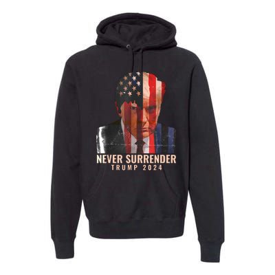 Donald Trump Never Surrender President 2024 Trump Mug Shot Premium Hoodie