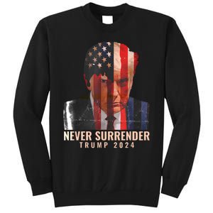 Donald Trump Never Surrender President 2024 Trump Mug Shot Tall Sweatshirt