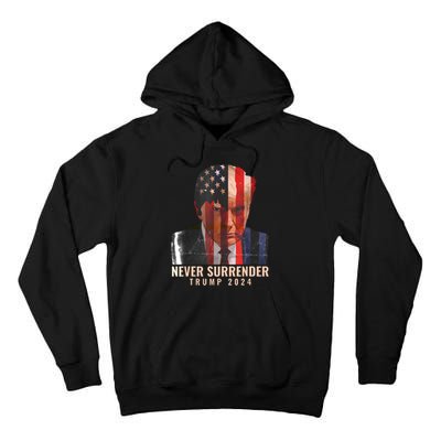 Donald Trump Never Surrender President 2024 Trump Mug Shot Tall Hoodie