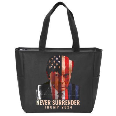 Donald Trump Never Surrender President 2024 Trump Mug Shot Zip Tote Bag