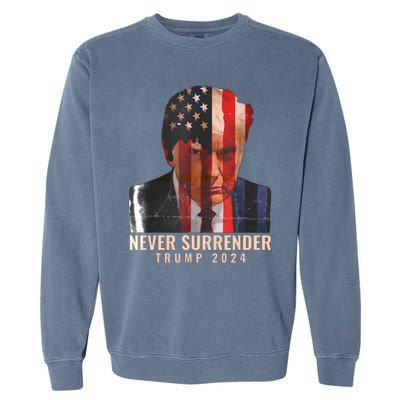 Donald Trump Never Surrender President 2024 Trump Mug Shot Garment-Dyed Sweatshirt