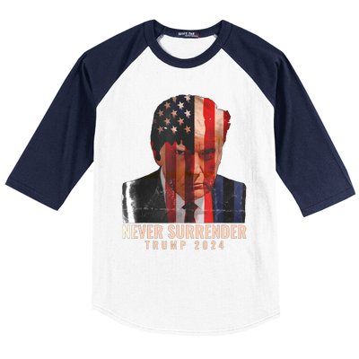 Donald Trump Never Surrender President 2024 Trump Mug Shot Baseball Sleeve Shirt