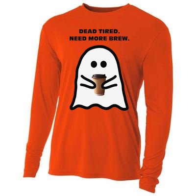 Dead Tired Need More Brew Ghost Drinking Coffee Cooling Performance Long Sleeve Crew