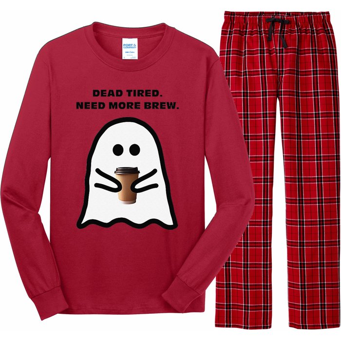 Dead Tired Need More Brew Ghost Drinking Coffee Long Sleeve Pajama Set