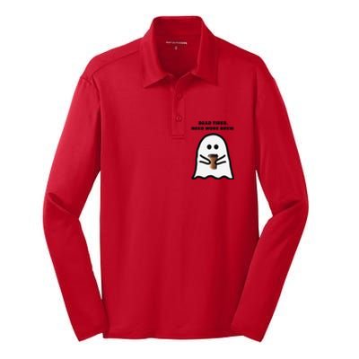 Dead Tired Need More Brew Ghost Drinking Coffee Silk Touch Performance Long Sleeve Polo