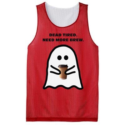 Dead Tired Need More Brew Ghost Drinking Coffee Mesh Reversible Basketball Jersey Tank