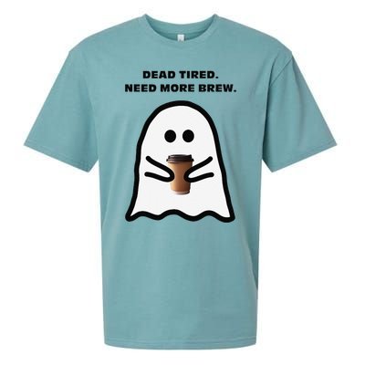 Dead Tired Need More Brew Ghost Drinking Coffee Sueded Cloud Jersey T-Shirt