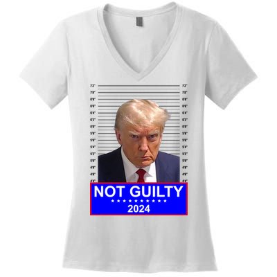 Donald Trump Not Guilty 2024 Mugshot Politcal Women's V-Neck T-Shirt