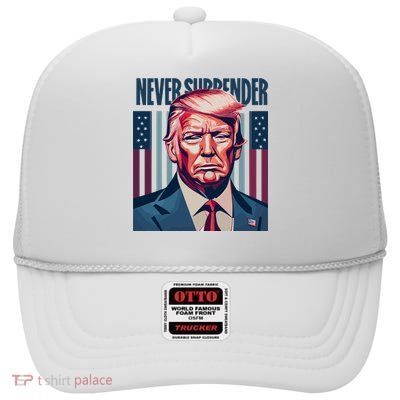 Donald Trump Never Surrender High Crown Mesh Back Trucker Hat