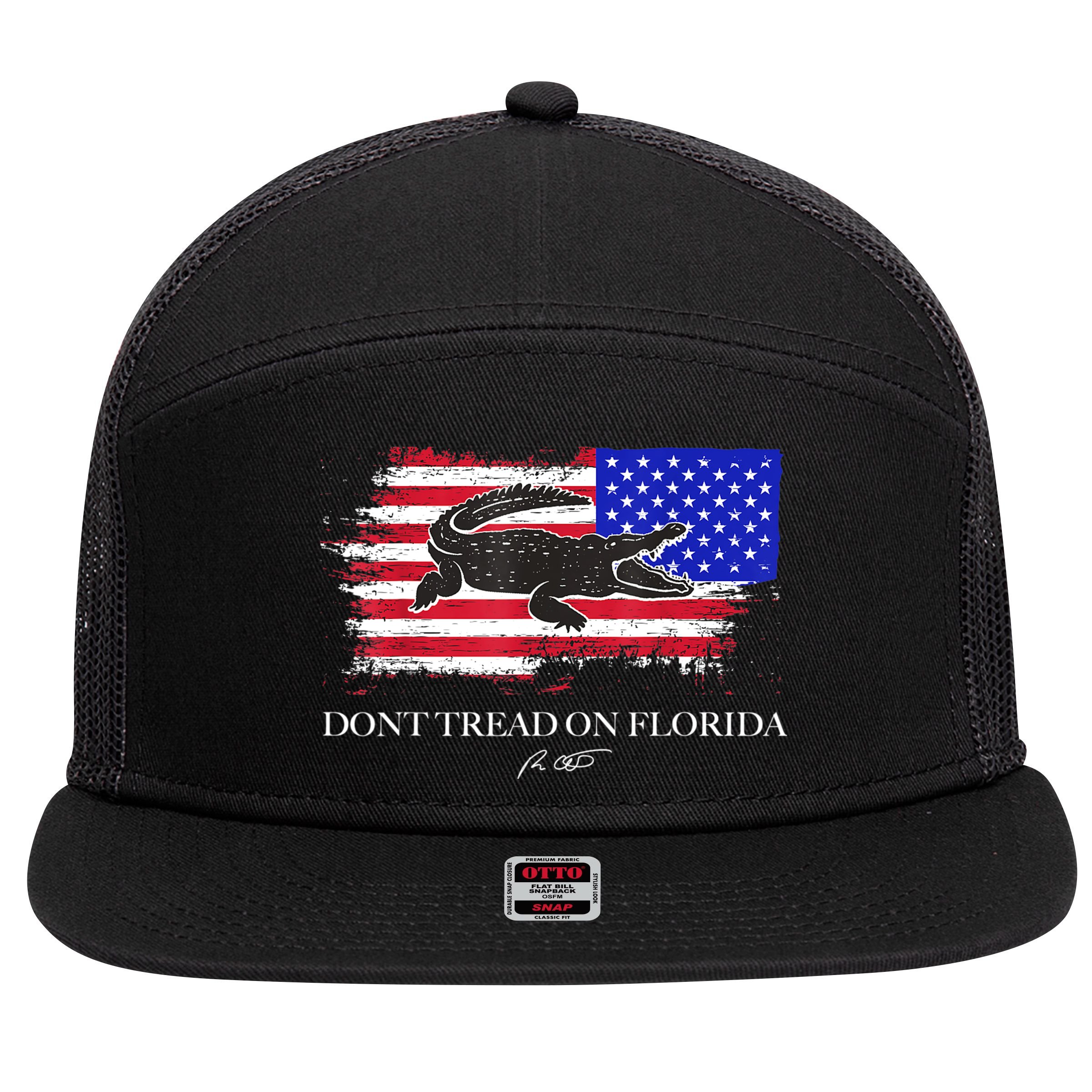 Dont Tread On Florida Governor Flag Alligator DeSantis 2021 7 Panel Mesh Trucker Snapback Hat