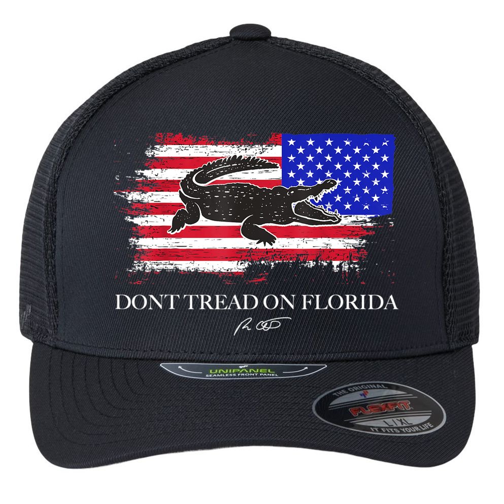 Dont Tread On Florida Governor Flag Alligator DeSantis 2021 Flexfit Unipanel Trucker Cap