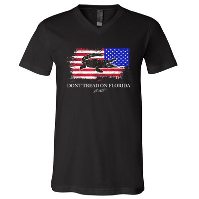 Dont Tread On Florida Governor Flag Alligator DeSantis 2021 V-Neck T-Shirt